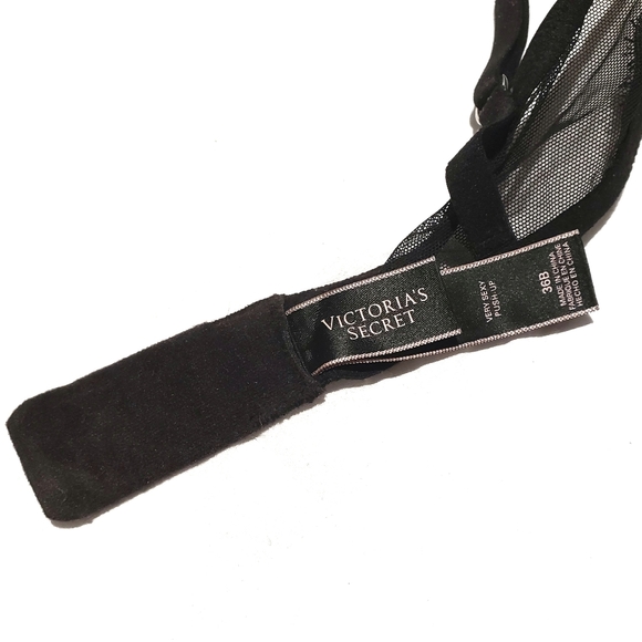 VICTORIA'S SECRET Shimmery Bling Blue Lace Black Very Sexy Push Up Bra Size: 36B - Picture 4 of 4